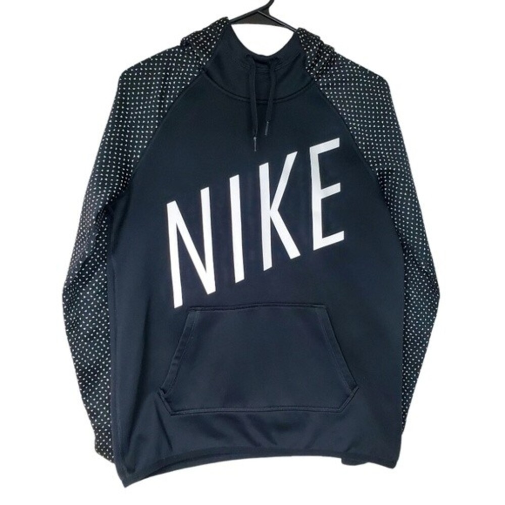 NIKE Dri-FIT Hoodie Small Black Polka Dot Sleeve Sweatshirt Athletic Pullover